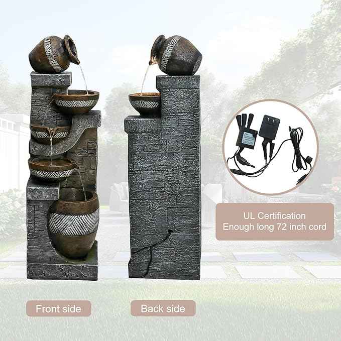Naturefalls 42.5" Tall Outdoor Water Fountain and Waterfalls - Large Garden Fountain with LED Lights, 5-Tier Cascading, Indoor and Outdoor Fountains for Garden, Patio, Deck, Porch, Backyard and Home
