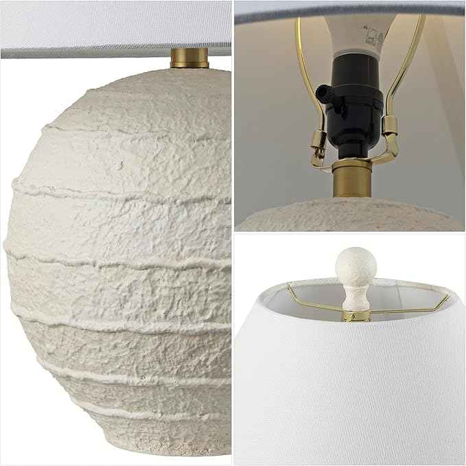 JONATHAN Y 21" Antique White Coastal Cottage Textured Resin Table Lamp Set of 2, Farmhouse Ridged Nightstand Lamps for Living Room Bedroom, White Linen Shade, LED Bulbs JYL9205A-SET2