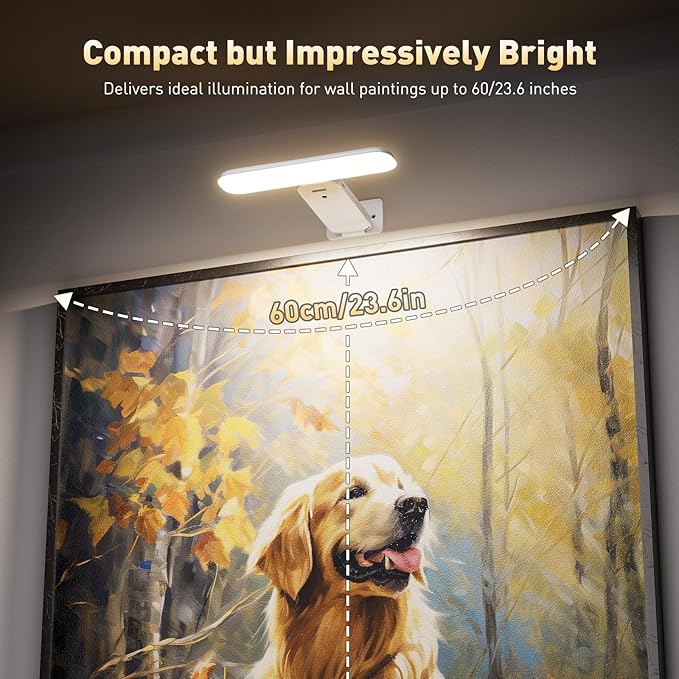 2 Pack Picture Lights for Wall, Rechargeable LED Picture Light Battery Operated with Remote, Dimmable Poster Light for Paintings, Portraits, Art Frames, Display Lighting for Wall Decor,White