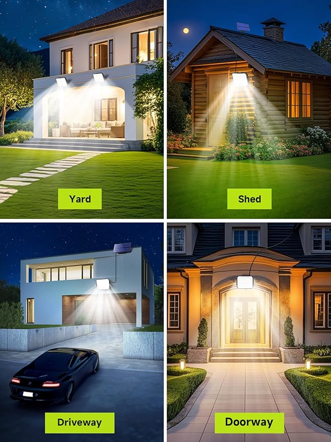 PIKOY Solar Motion Lights Outdoor Waterproof, [Upgraded 318LED/33FT/5 Modes] Solar Security Lights,Remote+IP65 Solares Lamparas Solares para Exteriores Grandes Sin Sensor De Movimiento 2 Pack