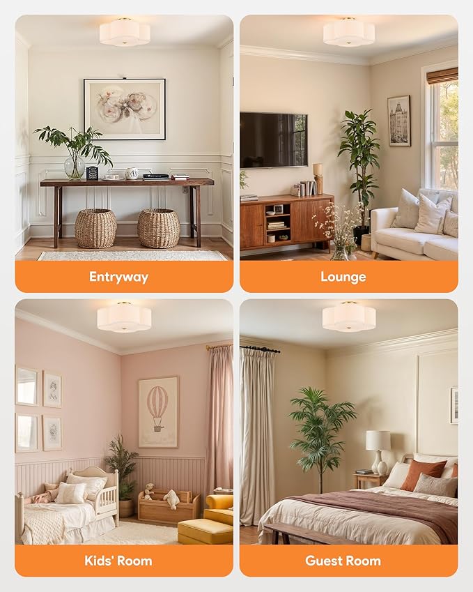 VONLUCE Semi-Flush Mount Ceiling Light, 15.8" Modern 4-Light Ceiling Light Fixture with White Clover-Shaped Shade 4 E26 Sockets for Bedroom Entryway Living Room, Gold Finish, ETL Certificated - Aura Lighting