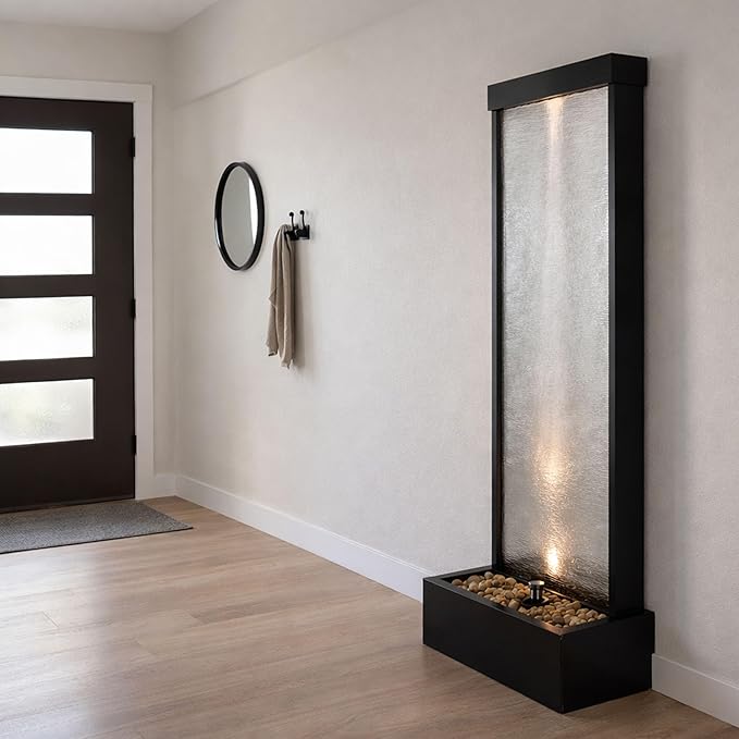 Black-Framed Waterfall Fountain w/Multi-Color LED and Remote