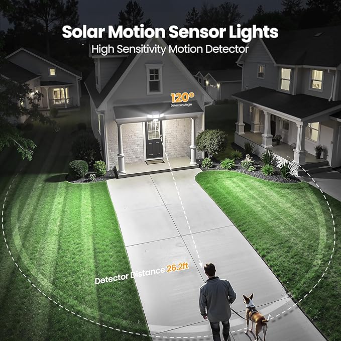 Onforu Solar Lights Outdoor 3000LM 4 Heads Motion Sensor Outdoor Lights, 3 Mode, Solar Security Wall Lights, IP65 Waterproof Flood Lights, Graden, Backyard, 2 Pack