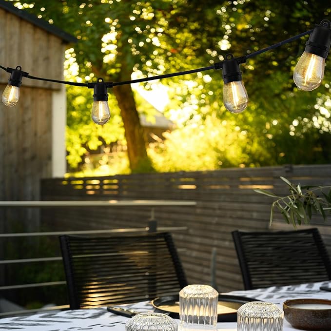 YULETIME 35 Feet 18 Sockets Patio String Lights with LED Bulbs, Weatherproof Backyard Light Bistro Lights (15 Lights - 2 Sets)