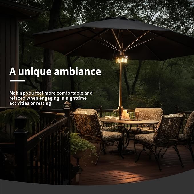 Patio Umbrella Light with LED Edison Bulbs, Battery Operation Cordless-Outdoor Umbrella Pole Lights with 2 Lighting Modes for Garden，Patio, Backyard, Camping or BBQ - Brown(1 Pack)