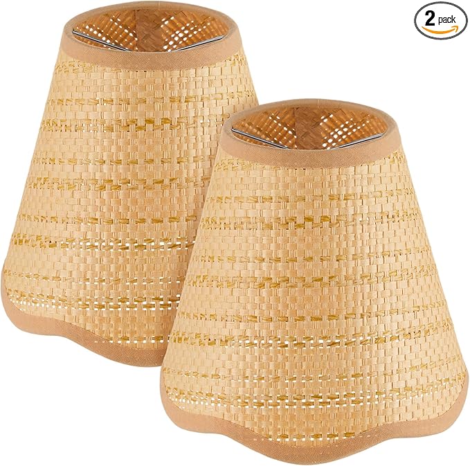 2 Pcs Clip-On Chandelier Lamps Shade Small Scalloped Lampshade 3"Top x 6"Bottom x 5-1/4"Slant Height Empire Brown Lamp Shade Chandelier or Accent Lamp(Boho)