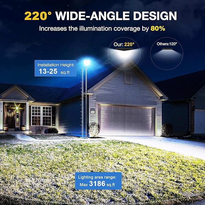 Solar Street Lights Outdoor, 6500K Solar Lights Outdoor Waterproof Dusk to Dawn, Security Flood Light with Motion Sensor and Remote for Yard, Garage, Driveway (5000W-(2 Pack))