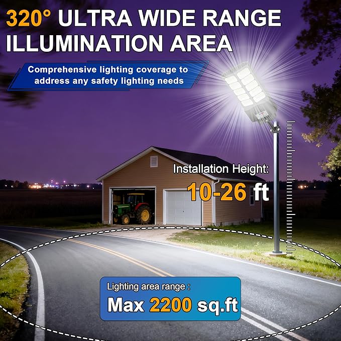 New 6500W Solar Street Lights Outdoor Waterproof - Commercial Outdoor Solar Light, 200pcs High Brightness LEDs, Solar Parking Lot Lights Dusk to Dawn for Yard Garden with Motion Sensor - 2 Pack