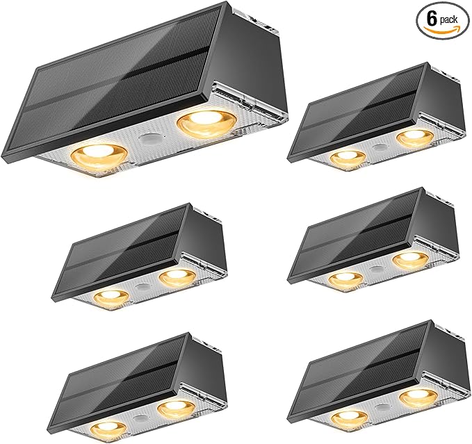 NIORSUN Solar Fence Lights,6 Pack Deck Light,Led Outdoor Lights 3000K/4500K/6000K+ RGB Up & Down Wall Lights Waterproof,Solar Powered Light for Backyard/Pool/Railing/Patio/Porch/Step
