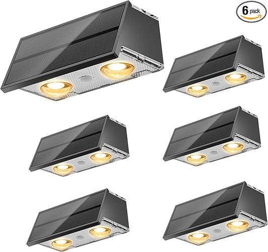 NIORSUN Solar Fence Lights,6 Pack Deck Light,Led Outdoor Lights 3000K/4500K/6000K+ RGB Up & Down Wall Lights Waterproof,Solar Powered Light for Backyard/Pool/Railing/Patio/Porch/Step