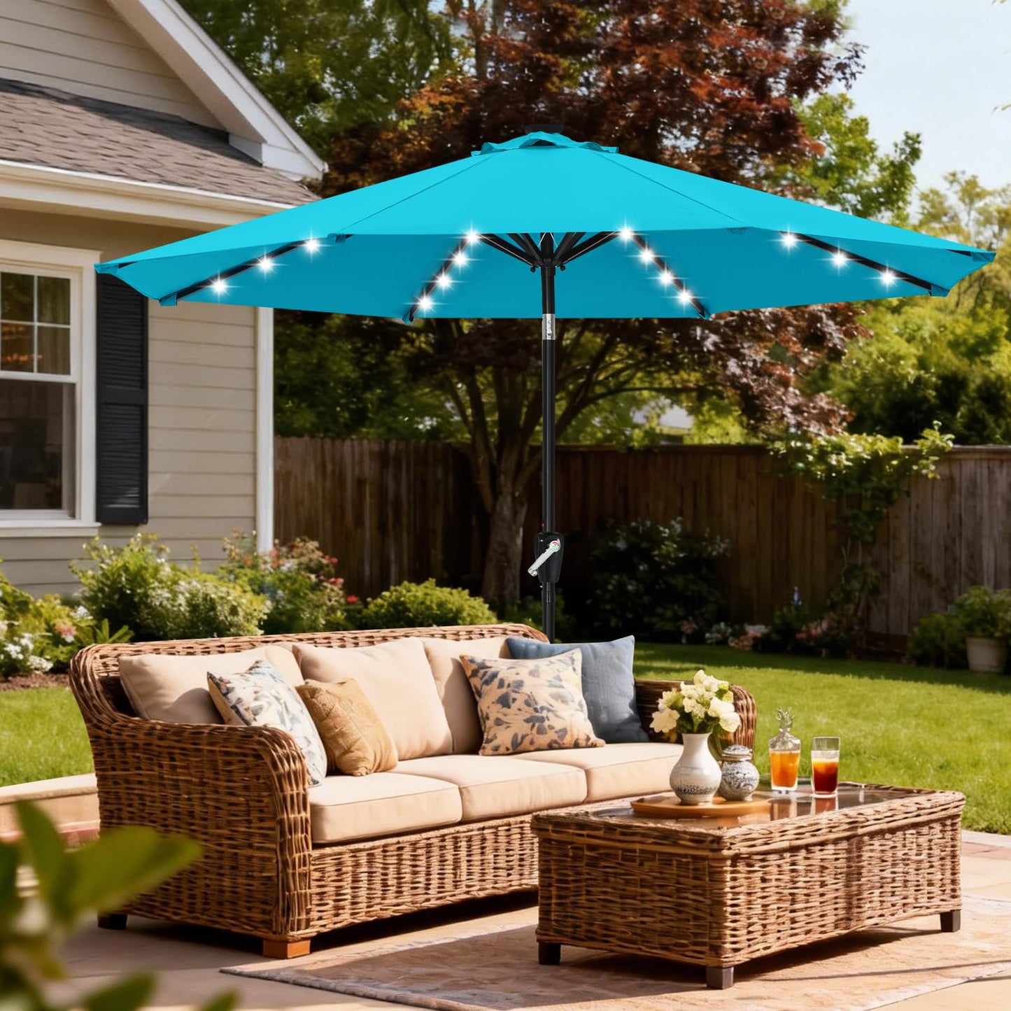 Solar Led Patio Umbrella with 32 Lights 9FT
