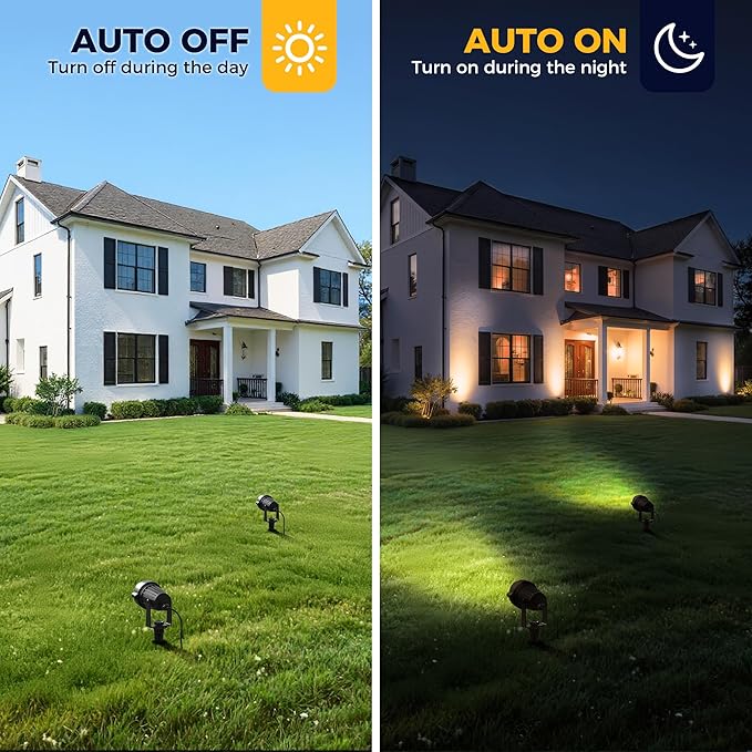 L LOHAS LED 5W Dusk to Dawn Outdoor Lighting, Auto On/Off 3000K Landscape Outdoor Spotlight, IP66 Waterproof Plug in Spot Lights for Yard, Garden, House, Pathway, Plant, UL Listed (2 Pack) - Aura Lighting