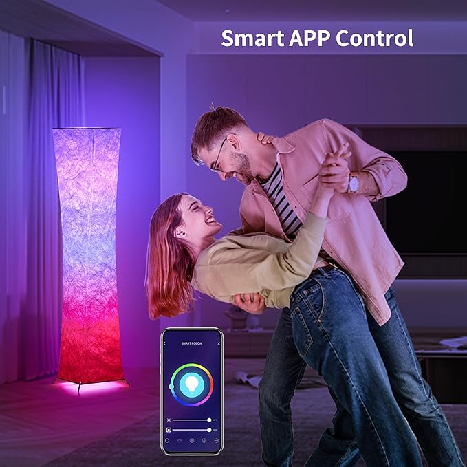 chiphy Floor lamp, RGB Standing Lamps for Bedroom, 7 Colors Changing and Dimmable LED Bulbs, Remote Control and White Fabric Shade, Modern Light for Living Room and Play Room