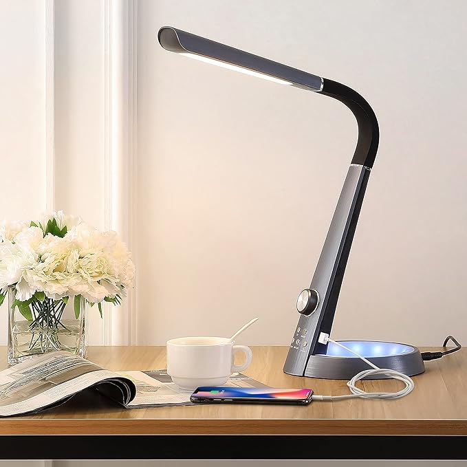JONATHAN Y 19" Black Aluminum Contemporary Minimalist LED Task Lamp, Adjustable Head Dimmable USB Charging Desk Lamp for Home Office Bedroom JYL7700A