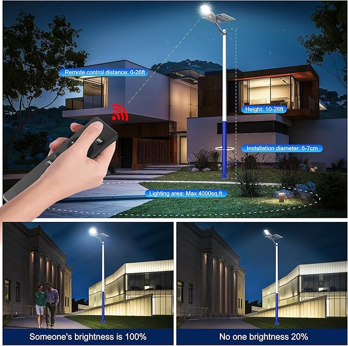 10800W Solar Street Lights Outdoor, 55000mAh IP67 Waterproof Solar Security Flood Lights 7000K 650000LM Super Bright LED Beads Commercial Parking Light with Remote Control for Street, Court, Barn