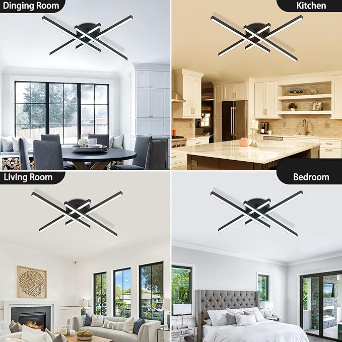 Modern LED Ceiling Light, Flush Mount Ceiling Light Fixture Black Dimmable LED Ceiling Lamps, Black Ceiling Light for Kitchen Island, Dining Room, Bedroom