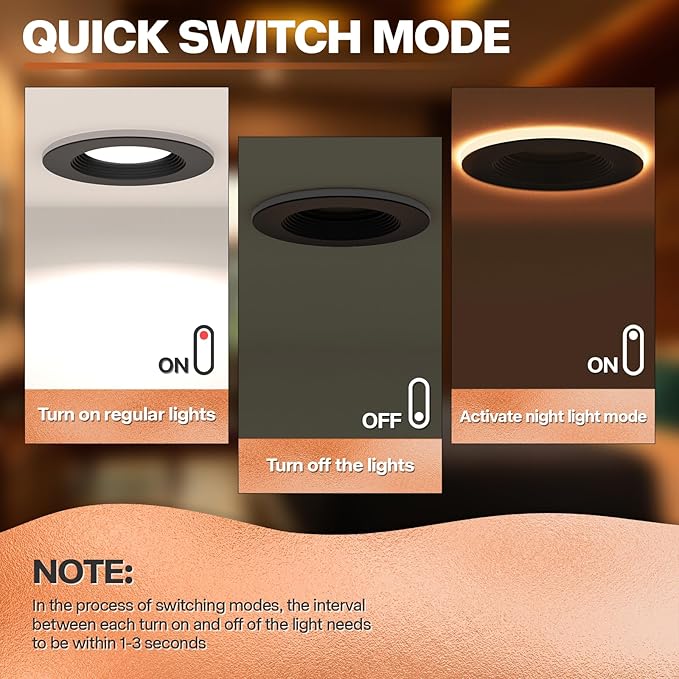 1 Pack Black 5/6 Inch LED Can Lights with Night Light, 5CCT Retrofit Recessed Lighting Selectable 2700K-6000K Dimmable, 12W=75W, 1200LM Downlight with Metal Smooth Trim-ETL and Energy Star