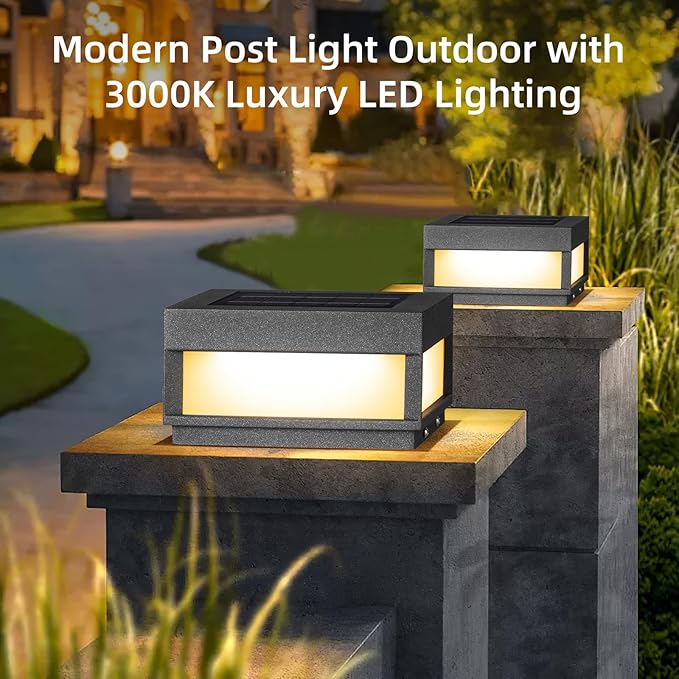 Solar Post Light, 7.87" Outdoor Modern Fence Deck Cap Lights for Small Pillars Column Waterproof Lamp 3000K Luxury LED Lighting for Patio Gate Driveway Garden Decoration