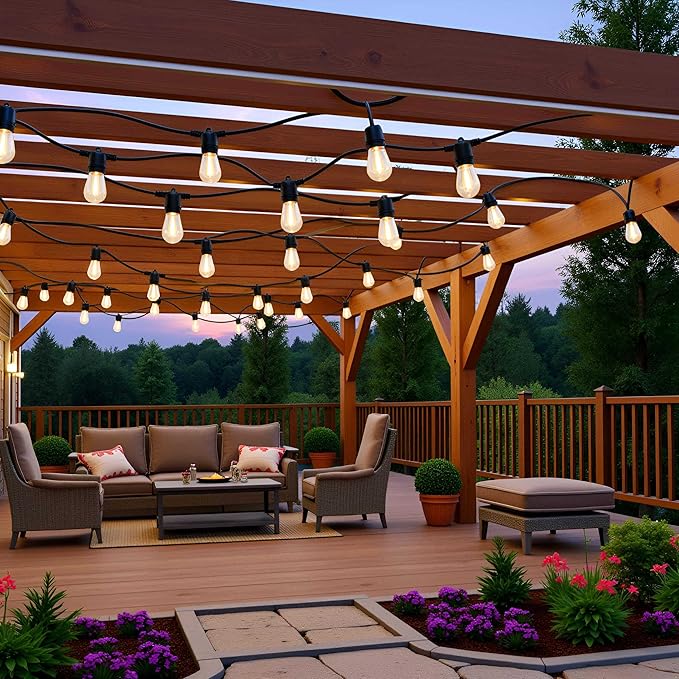 YULETIME 35 Feet 18 Sockets Patio String Lights with LED Bulbs, Weatherproof Backyard Light Bistro Lights (15 Lights - 2 Sets)
