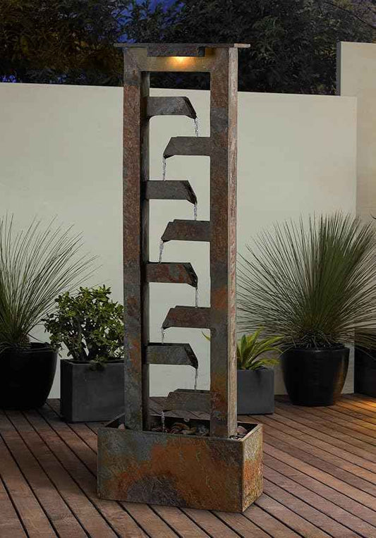 Zigzag Zen 49" High Large Modern Indoor Outdoor Decor Slate Stone Floor Fountain with Light LED Standing Waterfall Tiered Water Feature for Outside Garden Patio Yard Backyard - John Timberland