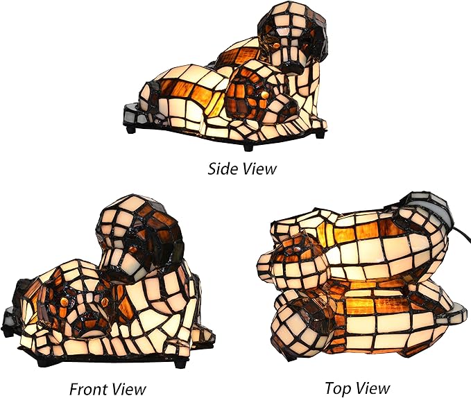 Bieye L10772 Dogs in Love Tiffany Style Stained Glass Accent Table Lamp Night Light for Bedside Living Room Bedroom Animal Pet Lovers Home Decoration