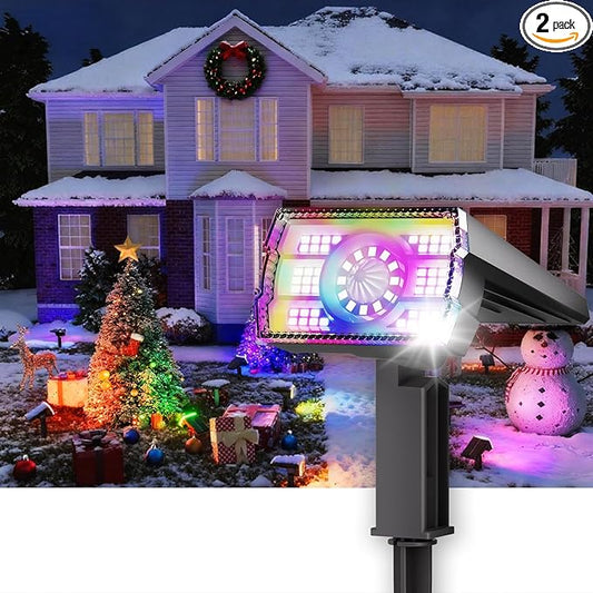 2 Pack - Solar Christmas Lights Outdoor Waterproof,6 Color Changing Spotlights &10 Modes, IP67 Waterproof,105° Adjustable Solar Spot Lights for Pathway/Garden/Yard/Patio/Landscape/Backyard Xmas Decor - Aura Lighting