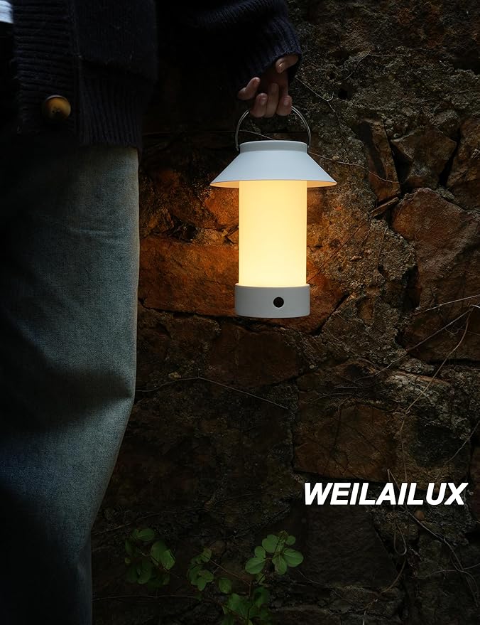 Rechargeable Outdoor Lantern Waterproof, Dimmable Warm White & Flickering Flame Mood Light, Portable Cordless Table Lamp for Patio/Camping/Shower/Emergency Power Outage (Coffee)