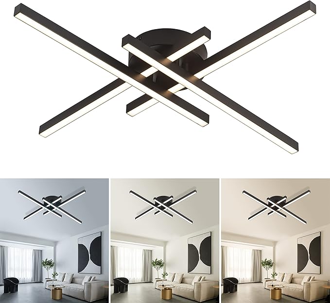 Modern LED Ceiling Light, Flush Mount Ceiling Light Fixture Black Dimmable LED Ceiling Lamps, Black Ceiling Light for Kitchen Island, Dining Room, Bedroom