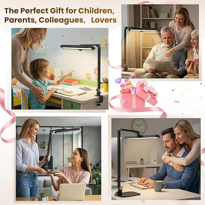 LIONVISON Desk Lamps for Home Office: 2 in 1 Eye-Caring Modern LED Desk Lamp for Worker - 5 Color Temperature 10 Brightness Computer Light - Memory & Timer Func Desk Light for Student, Seniors - Aura Lighting