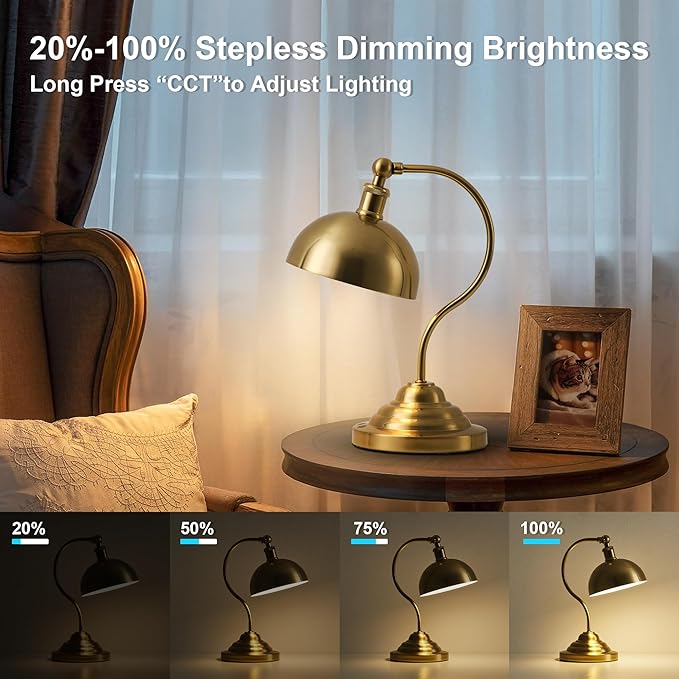 Cordless LED Table Lamp Set of Two, Swing Arm Desk Lamp, Rechargeable, Dimmable/3 Color/Memory Function, Modern Rechargeable Table Light for Living Room,Bedroom,Bedside, Brass - Aura Lighting