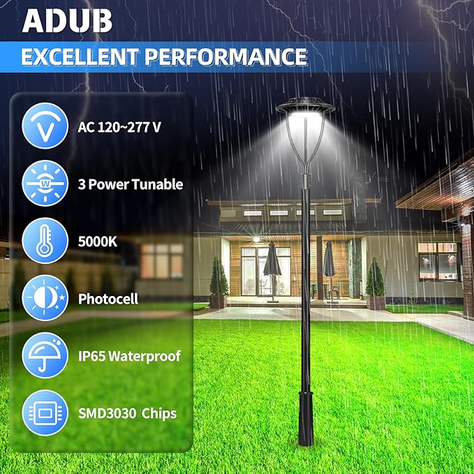 4 Pack LED Post Lights 100W 80W 60W Wattage Adjustable, DLC ETL 5000K LED Post Top Light with Photocell, IP65 Pole Lights Outdoor, LED Lamp Post Fixture Commercial Street Area Lighting, AC100-277V