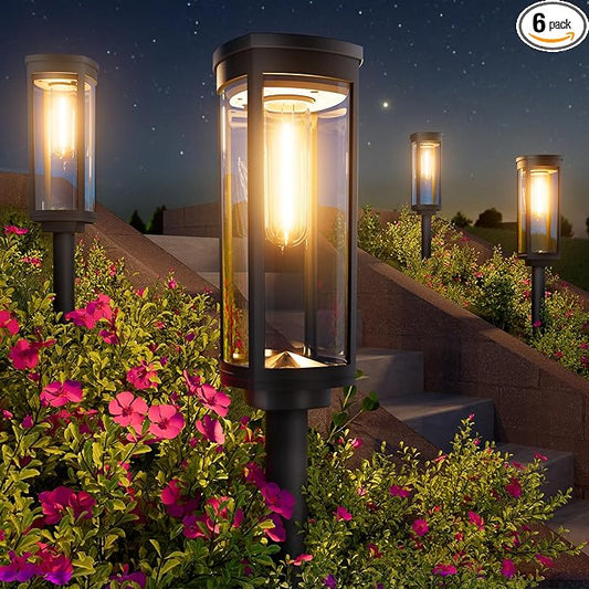Bright Solar Lights Outdoor 6 Pack, Solar Pathway Lights Waterproof IP65, Auto On/Off Walkway Landscape Lighting, Long Lasting Outdoor Light for Walkway Landscape Path Yard Lawn Patio Decor - Aura Lighting