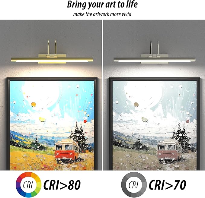 URSOLA 16” Picture Lights for Wall, 5200mAh Rechargeable Battery, Gold Coldless Picture Light with Remote. 3CCT, Timer, Dimmer.