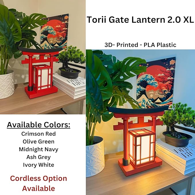 Japanese Torii Gate Lantern 2.0 XL - Exquisite Japanese Decor for Home and Room | Unique Desk Lamp and Table Lamp Design | Mini Japanese Lantern Transforms Any Space (Ivory White (2.0 XL) - Corded)