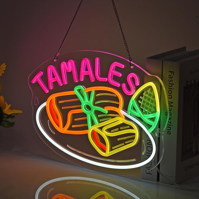 Tamales Neon Sign, Neon Lights Hanging Wall Art Decoration for Business Restaurant Store Shop Market Food Truck Home Decor, USB Powered Ultra Bright Dimmable,15.75×11.8inches