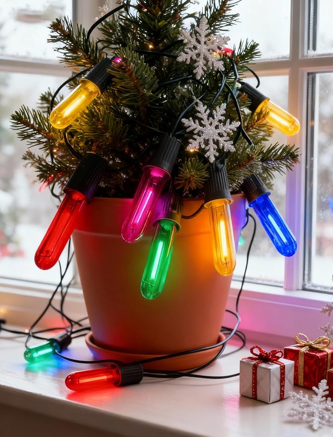 12 Pack T13 LED Multicolor Replacement Bulbs, E12 Candelabra Base LED Bulbs for Outdoor String Lights, Night Light, Christmas Candles, Window Lights, 0.6W Energy Saving Decorative Multicolor Bulb