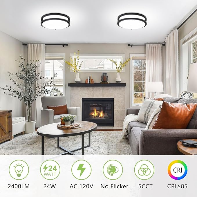 10 Inch Flush Mount Ceiling Light - 4 Pack 24W 3000K/3500K/4000K/5000K/6000K Dimmable Led Ceiling Light Fixture for Kitchen Hallway Bedroom Bathroom - Aura Lighting