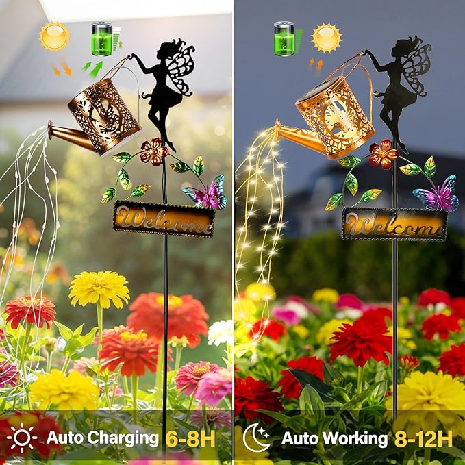 Tremdwoto Solar Watering Can Lights,Hummingbird Solar Lantern Watering can Landscape Lights for Garden Decor,Waterproof Solar Fairy Statue Decor for Path Patio Yard Lawn,Garden Gifts for Women