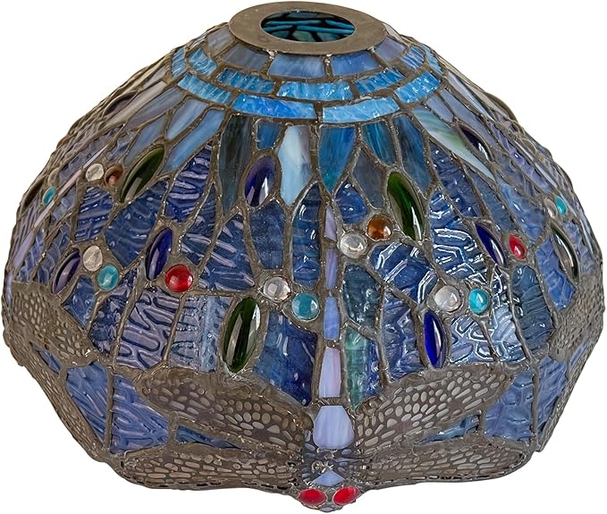 Capulina Tiffany Lamp Shade 12 Inches Wide Accessories Replacement Blue Dragonfly Style Stained Glass Lampshade for Torchiere Floor Lamp and Pendant Light