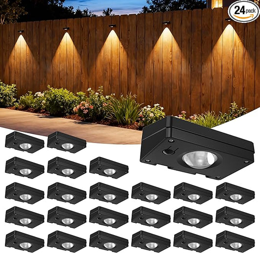Solar Lights Outdoor,3-Color Solar Fence Lights,Solar Lights Outdoor Waterproof,Auto On/Off,Ip44 Abs Material,30h Runtime No Wiring Needed,Suitable for Gardens,Paths,Fences, Steps.(24P)