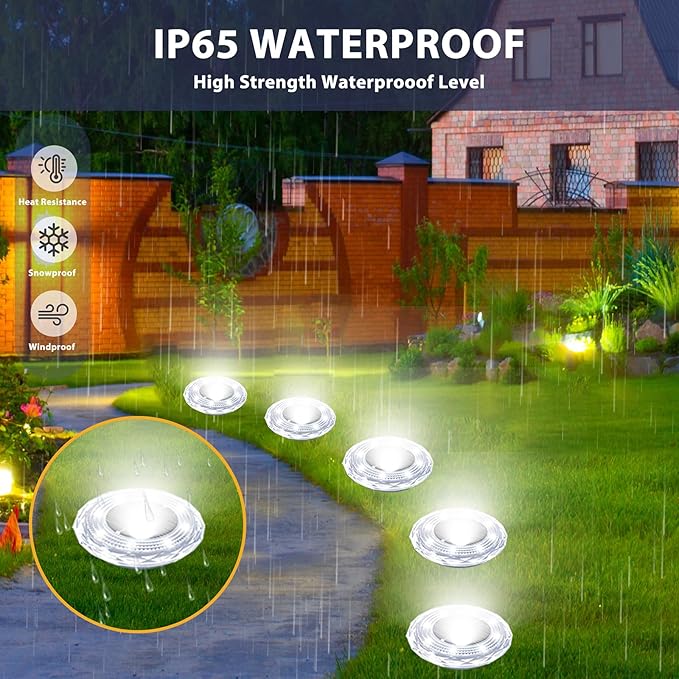 Solar Ground Lights 8 Pack Waterproof Outdoor Solar Lights for Yard Led Solar Garden Lights Bright Solar Powered Disc Light In-Ground Landscape Lighting for Patio Pathway Walkway Driveway, White