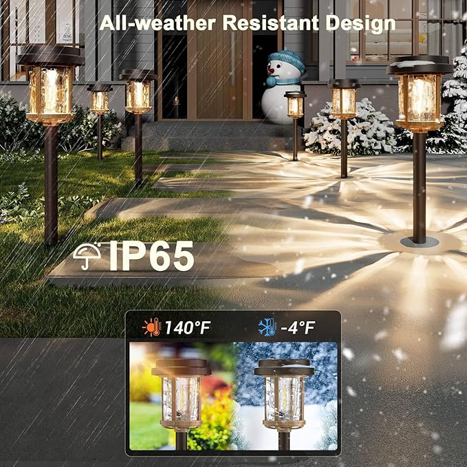 XMCOSY+ Solar Pathway Lights, Dual-Tone Solar Lights Outdoor Waterproof IP65, 20 LM LED Bright Glass Outside Light for Garden Path Yard Walkway Driveway (‎Black & Brown)