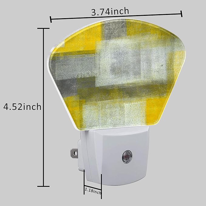 Yellow Grey Abstract Painting Night Light Plug into Wall, Abstract Art Night Light with Dusk to Dawn Sensor for Kid Girls Boys Women Men Bedroom, Hallway, Kitchen, Bathroom, Stairs Decor