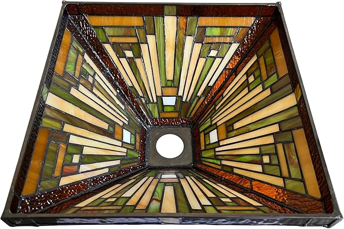 Capulina Tiffany Lamp Shade 12 Inches Wide Accessories Replacement Amber Brown Mission Tiffany Style Stained Glass Lampshade for Torchiere Floor Lamp and Pendant Light