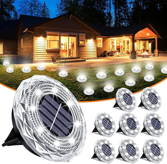 Solar Ground Lights 8 Pack Waterproof Outdoor Solar Lights for Yard Led Solar Garden Lights Bright Solar Powered Disc Light In-Ground Landscape Lighting for Patio Pathway Walkway Driveway, White