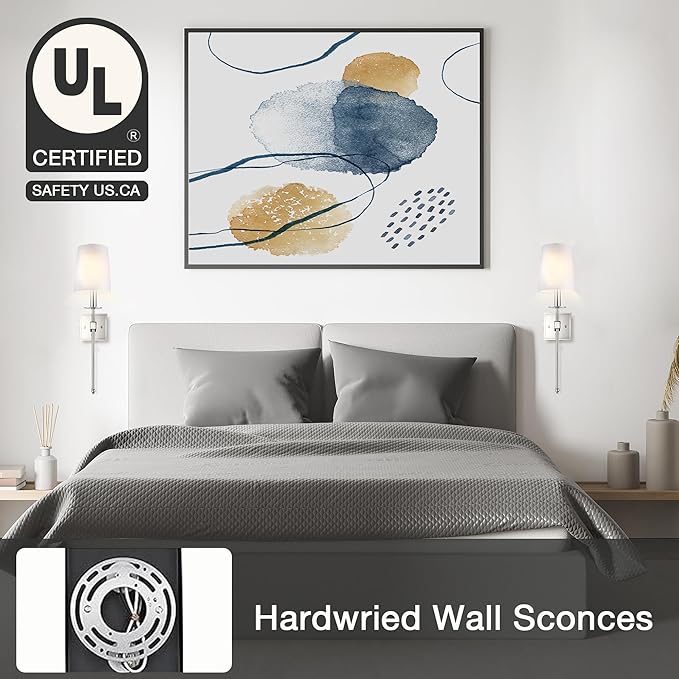 Untrammelife Wall Sconces Set of Two, Modern Farmhouse Sconces Wall Lighting with Dimmer ON/Off Switch, Industrial Hardwired Wall Lamps for Bedrooms, Living Room, Bathroom, Vanity (Bulbs Included)