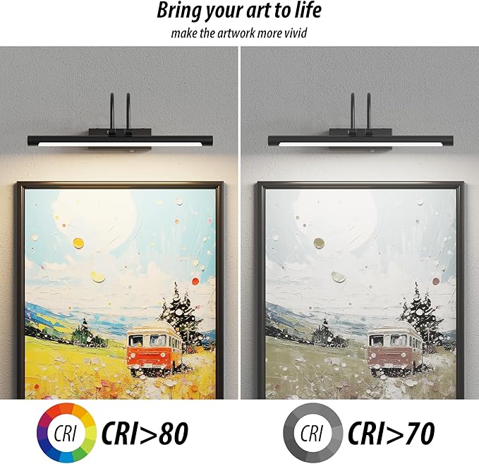 URSOLA 16” Picture Lights for Wall, 5200mAh Rechargeable Battery, Black Coldless Picture Light with Remote. 3CCT, Timer, Dimmer.