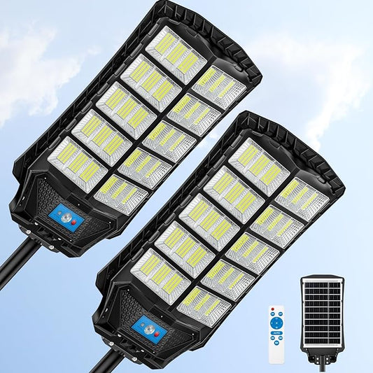 10000W Solar Street Light 2 Pack, Solar Street Lights Outdoor Waterproof, Heavy Duty Solar LED Light Dusk to Dawn, Pole or Wall Mount, Motion Sensor & Remote Control for Outside Commercial Yard