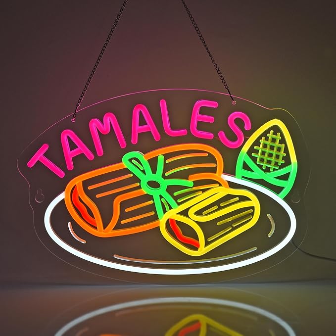 Tamales Neon Sign, Neon Lights Hanging Wall Art Decoration for Business Restaurant Store Shop Market Food Truck Home Decor, USB Powered Ultra Bright Dimmable,15.75×11.8inches