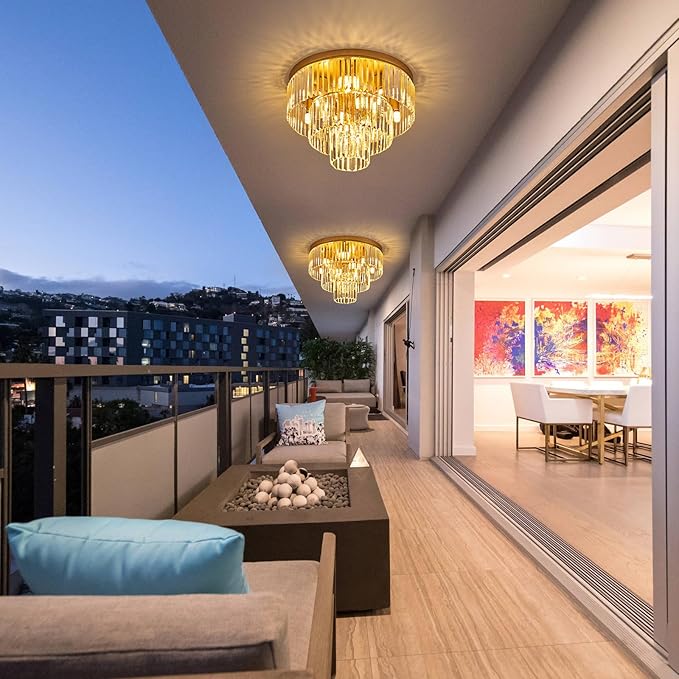10-Light Gold Crystal Ceiling Light 21.65" Modern Crystal Ceiling Light Fixture 3-Tier Luxury K9 Crystal Flush Mount for Dining Room Kitchen Island Living Room Bedroom Entryway - Aura Lighting